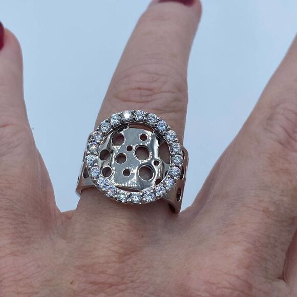 Sterling Silver CZ Wide Band Art Deco Ring Size 10 - Picture 5 of 6